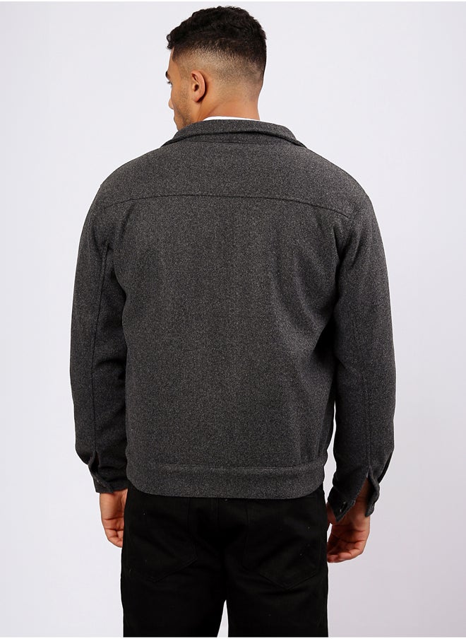 RAVIN Front Big Pockets Heather Dark Grey Cotton Jacket  - Image 3