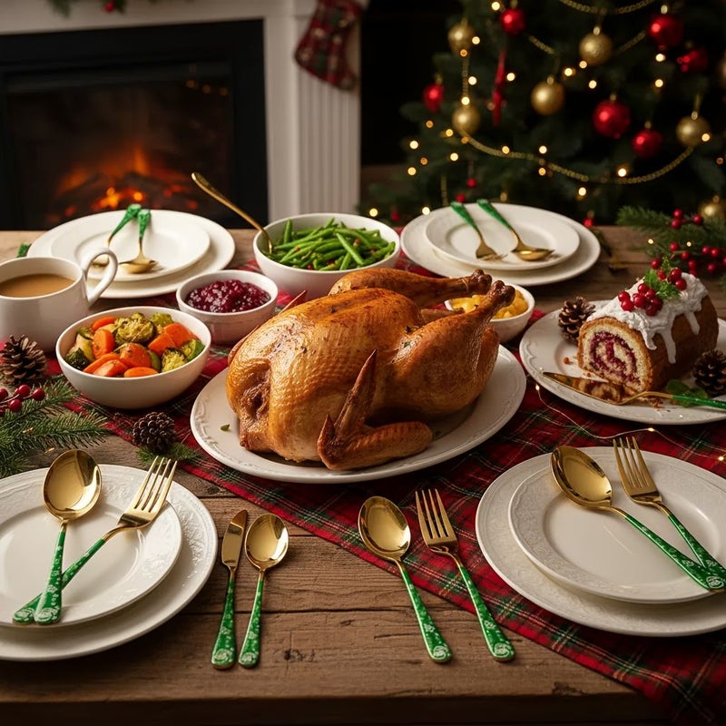 6 Piece Christmas Themed Stainless Steel Cutlery Set Santa Snowflake Pattern - Image 2