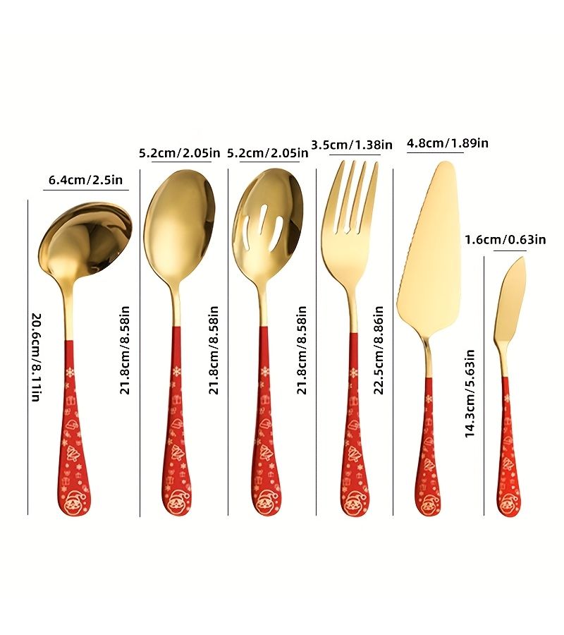 6 Piece Christmas Themed Stainless Steel Cutlery Set Santa Snowflake Pattern - Image 3