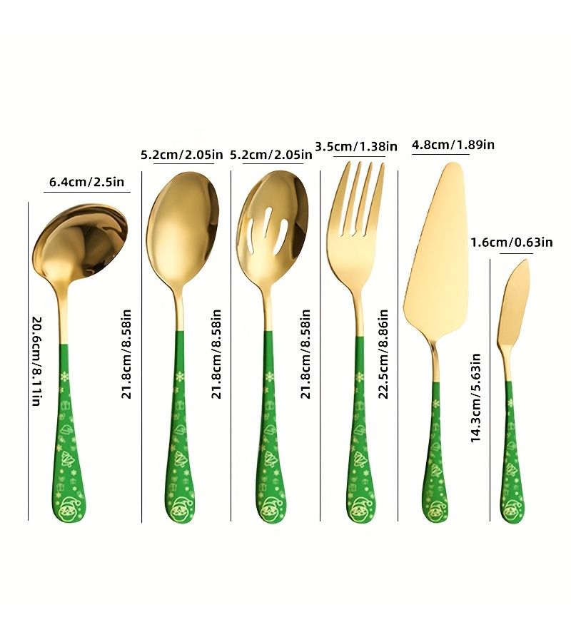 6 Piece Christmas Themed Stainless Steel Cutlery Set Santa Snowflake Pattern - Image 4