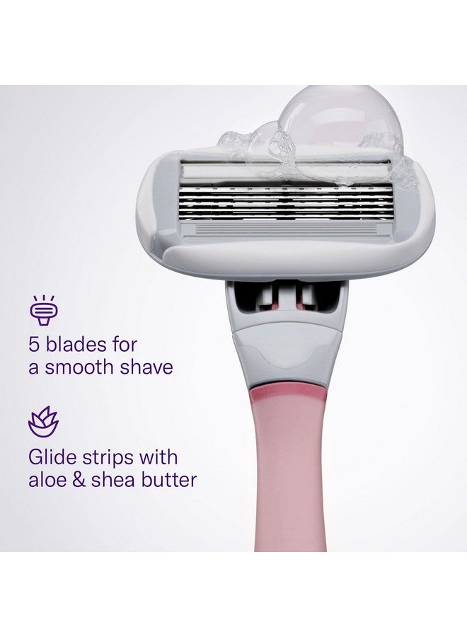 Flamingo Razors for Women, 1 Women's Razor Handle Rose), 4 Razor Five-Blade Refills, and 1 Shower Holder