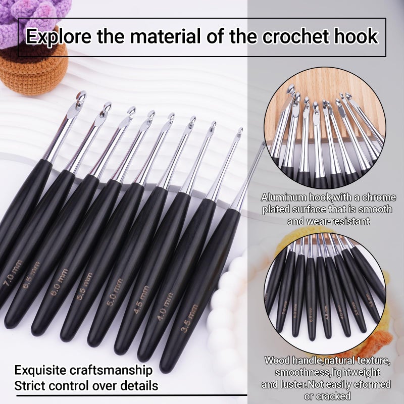 Hobekoee Inline Crochet Hooks 9 Sizes 3.5Mm(E)-8Mm(L) Wooden Crochet Hooks Set With Case Streamline Large Handle Crochet Needles Set For Arthritic Hands - Image 3