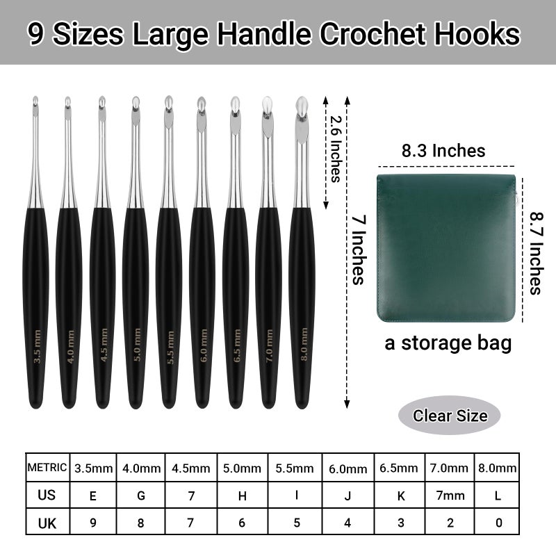 Hobekoee Inline Crochet Hooks 9 Sizes 3.5Mm(E)-8Mm(L) Wooden Crochet Hooks Set With Case Streamline Large Handle Crochet Needles Set For Arthritic Hands - Image 2