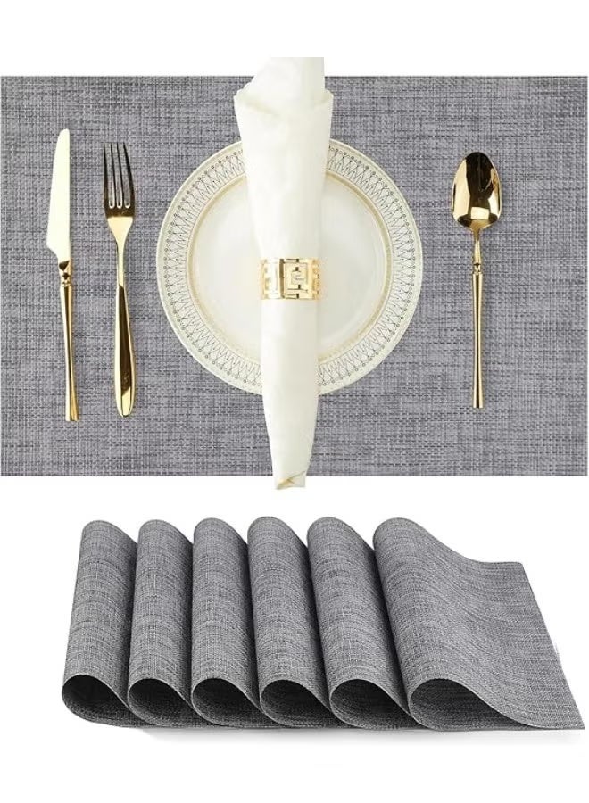 Green Tiger Set of 6 Grey Dining Table Placemats – Heat Resistant, Washable - Image 1