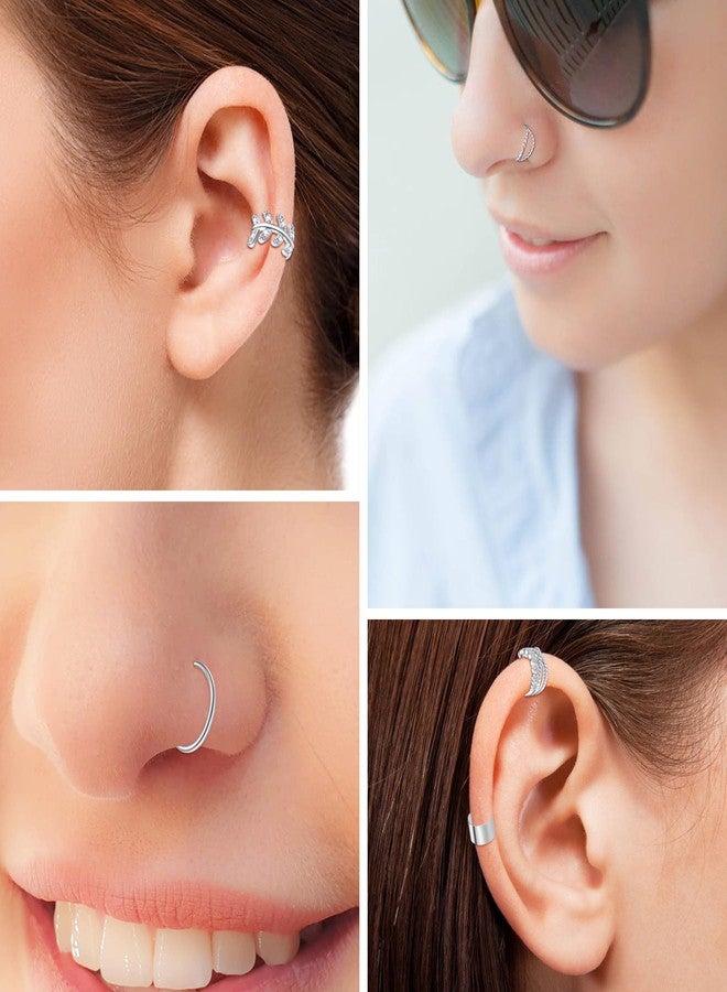 JFORYOU Stainless Steel Ear Cuff Fake Helix Cartilage Clip On Wrap Earrings Fake Lip Ring Non-Piercing Adjustable Men Women - Image 3