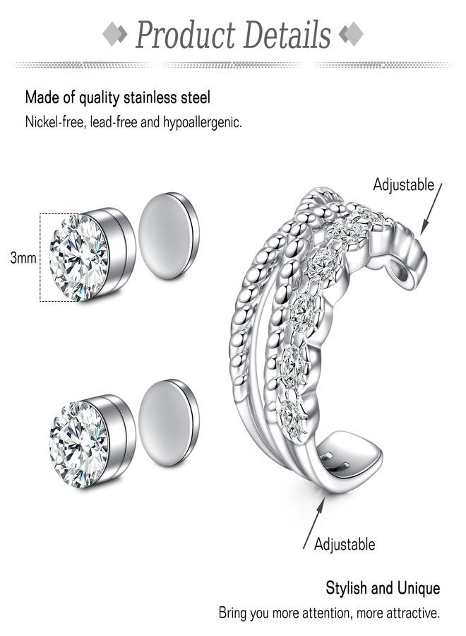 JFORYOU Stainless Steel Ear Cuff Fake Helix Cartilage Clip On Wrap Earrings Fake Lip Ring Non-Piercing Adjustable Men Women - Image 2