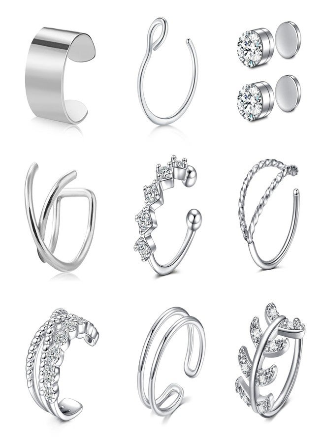 JFORYOU Stainless Steel Ear Cuff Fake Helix Cartilage Clip On Wrap Earrings Fake Lip Ring Non-Piercing Adjustable Men Women - Image 1