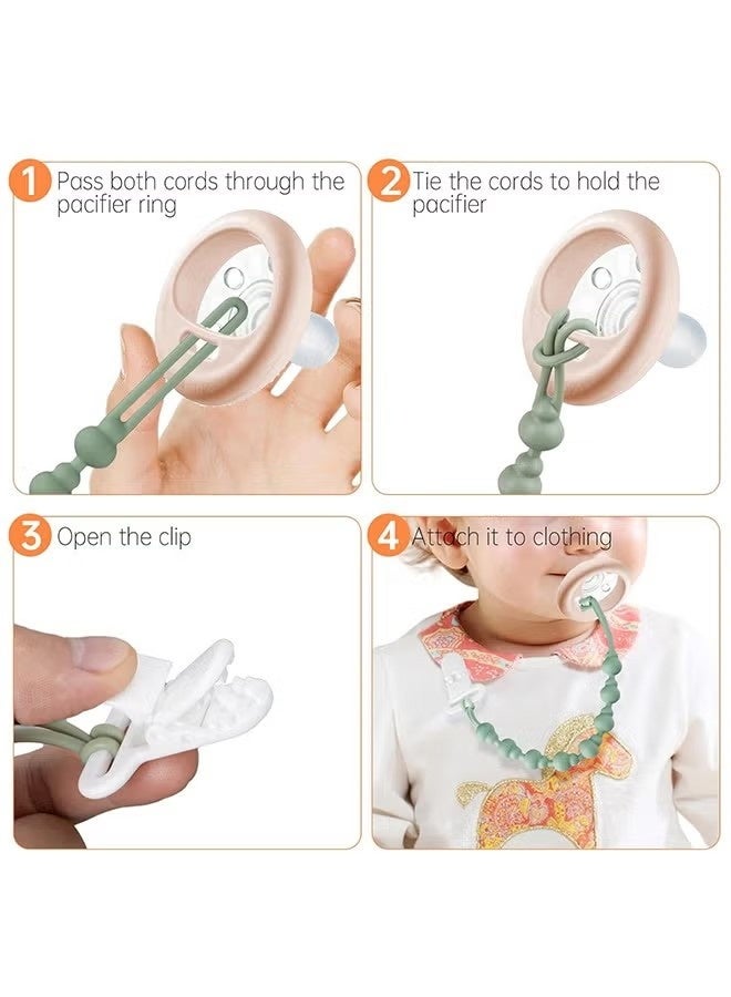 4 Pack Rust-Free Soft Silicone Pacifier Clips, Flexible Food Grade Pacifier Chain Clip with Stylish Round Design, Silicone Pacifier Holder with One Piece Beads for Baby Boys and Girls Teething and Newborns - Image 5