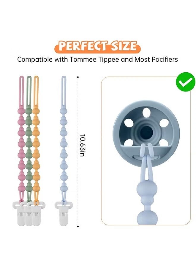 4 Pack Rust-Free Soft Silicone Pacifier Clips, Flexible Food Grade Pacifier Chain Clip with Stylish Round Design, Silicone Pacifier Holder with One Piece Beads for Baby Boys and Girls Teething and Newborns - Image 4