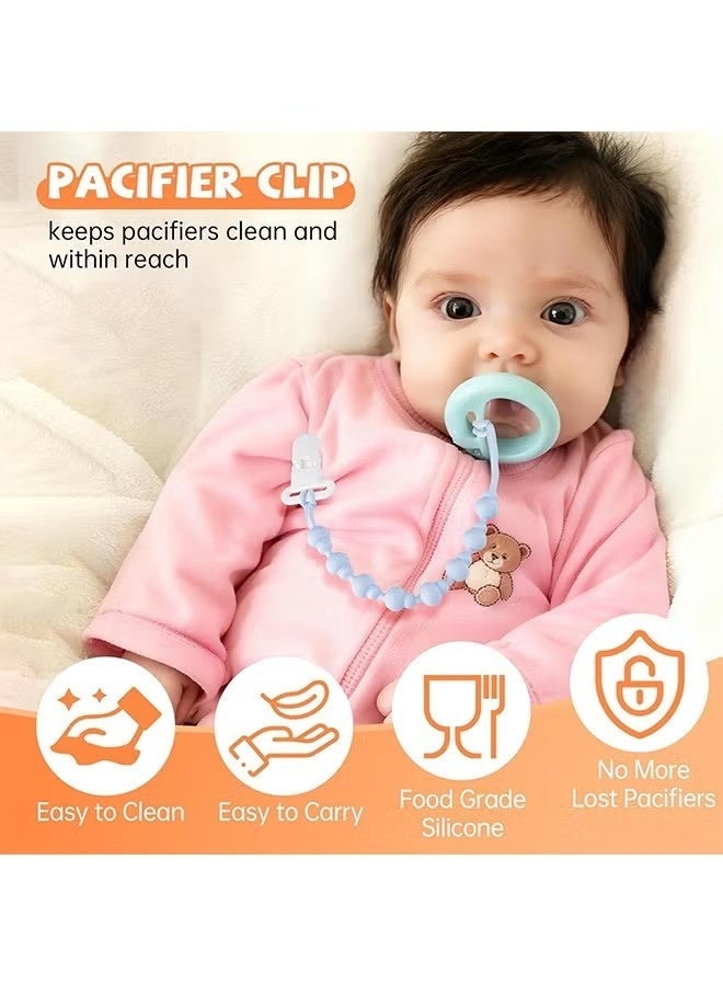 4 Pack Rust-Free Soft Silicone Pacifier Clips, Flexible Food Grade Pacifier Chain Clip with Stylish Round Design, Silicone Pacifier Holder with One Piece Beads for Baby Boys and Girls Teething and Newborns - Image 2