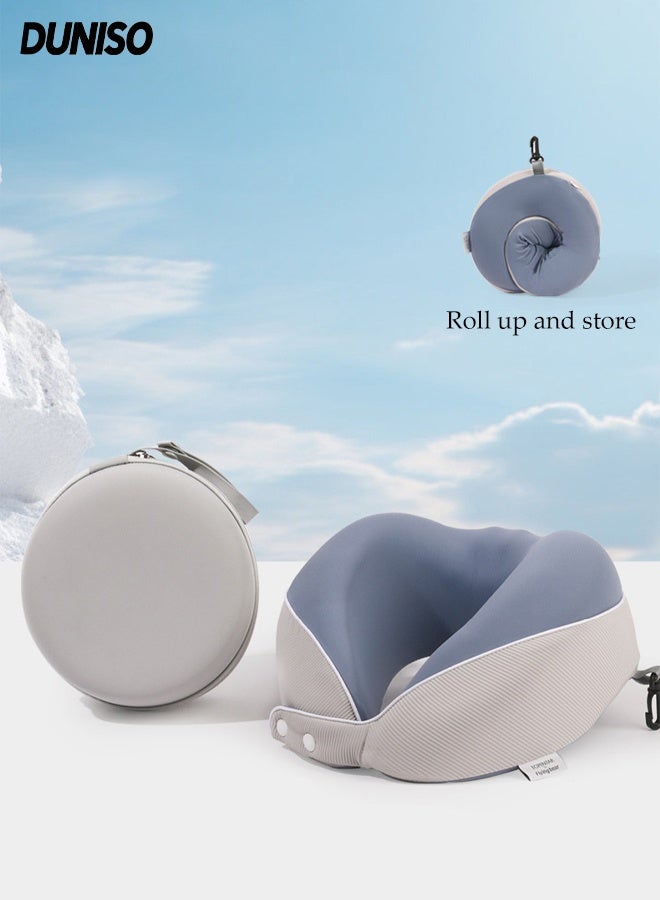 DUNISO Travel Pillow for Airplane Memory Foam Neck Pillow Neck with Storage Carry Bag， Support to Relieve Neck Tension Lightweight Compact Breathable Flight Pillow Comfortable U-shaped Pillow for Airplane Car Office Home Travel Camping - Image 1