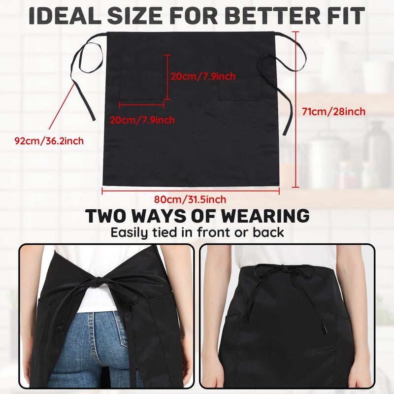 FunChaos 3 Pack Waist Apron with 2 Pockets, Black Waitress Waiter Aprons for Women and Man, Water Resistant Long Server Aprons with Long Straps Bistro Apron for Restaurant Server Work Bar, 27.95''X 31.5'' - Image 3