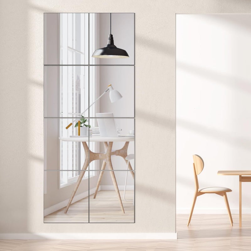 VASUHOME Glass Full Length Wall Mirror Tiles - [12 x12 Inch - 12PCS] HD Gym Mirrors for Home Gym, Full Body Long Mirror for Bedroom, Living Room, Door, Closet - Image 2
