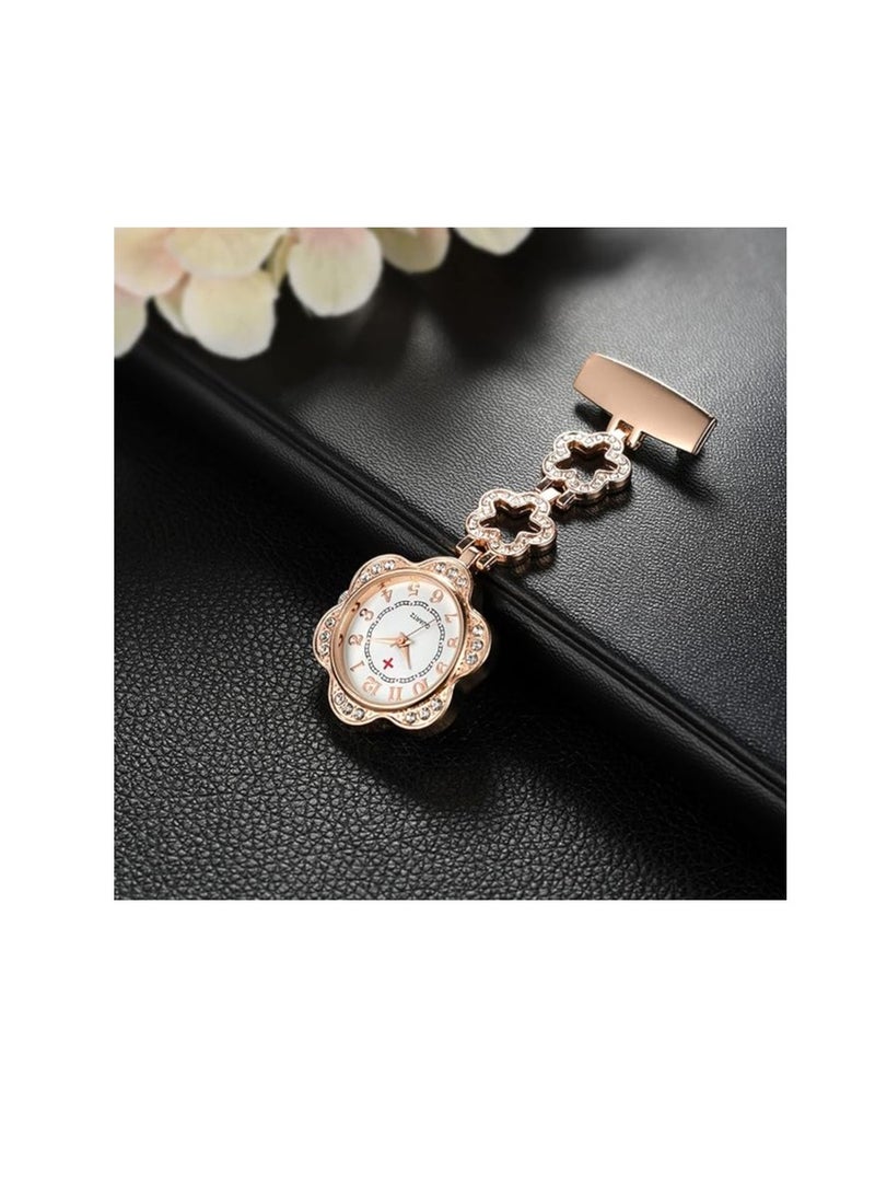 SYOSI Women's Pin on Fob Watch Stainless Steel Quartz Nurse Watch Flower Shape Lapel Watch Hanging Pocket Watch with Second Hand 2Pcs - Image 5