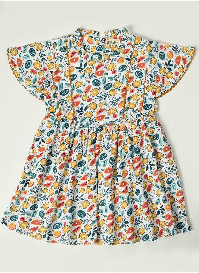 BELLA MODA - Cotton Fruit Print Lace Trim Dress by Styli - Image 1