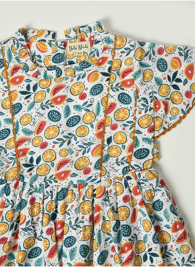 BELLA MODA - Cotton Fruit Print Lace Trim Dress by Styli - Image 1