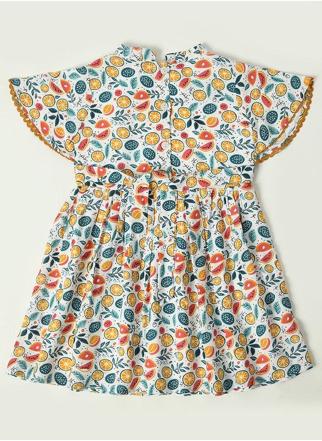 BELLA MODA - Cotton Fruit Print Lace Trim Dress by Styli - Image 1