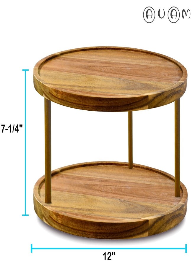 AUAM 12" Two-Tier Acacia Wood Lazy Susan Organizer Kitchen Turntable for Cabinet Pantry Table Organization - Image 3