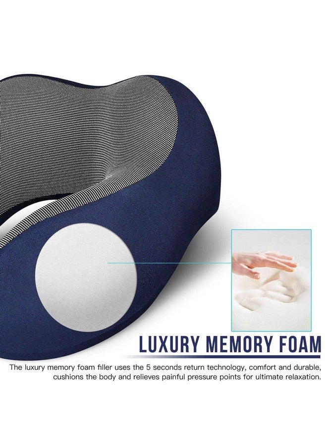 Topinon Neck Pillow for Travel - Travel Pillow for Flights - Travelling Accessories for Train - Neck Support Pillow for Car - Neck Rest for Sleeping - Memory Foam Pillows for Men Woman (Navy Blue) - Image 3