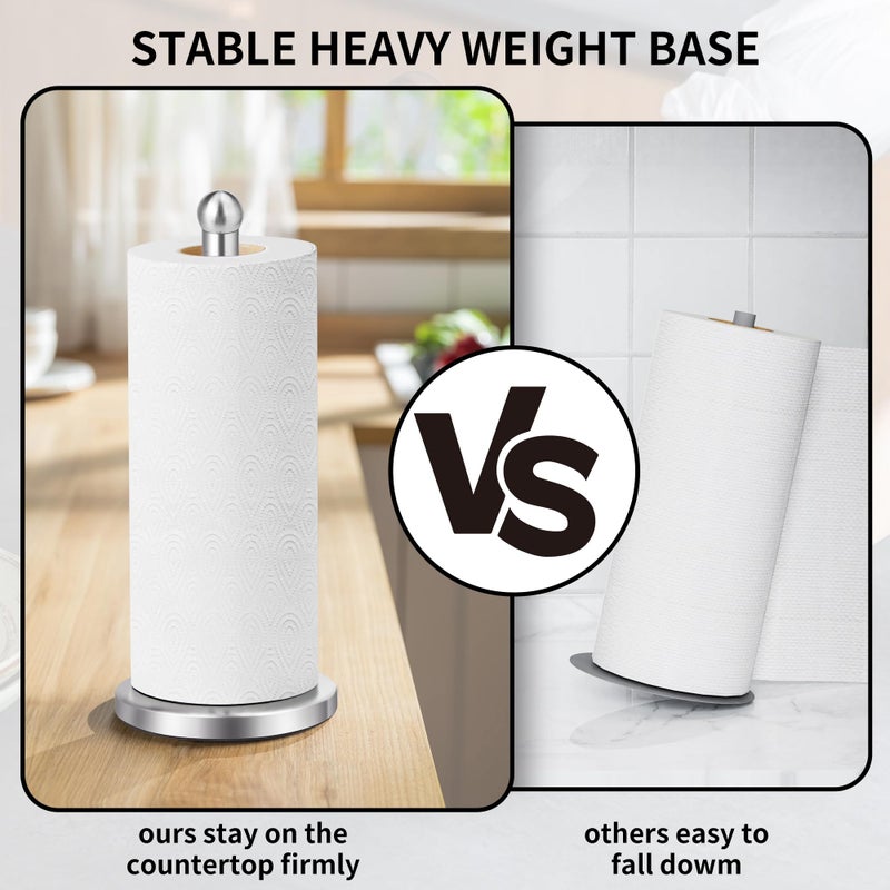 KAI SHUN Paper Towel Holder Countertop, Paper Towel Holder with Solid Weighted Base, for Standard and Large Size Rolls (Silver) - Image 3
