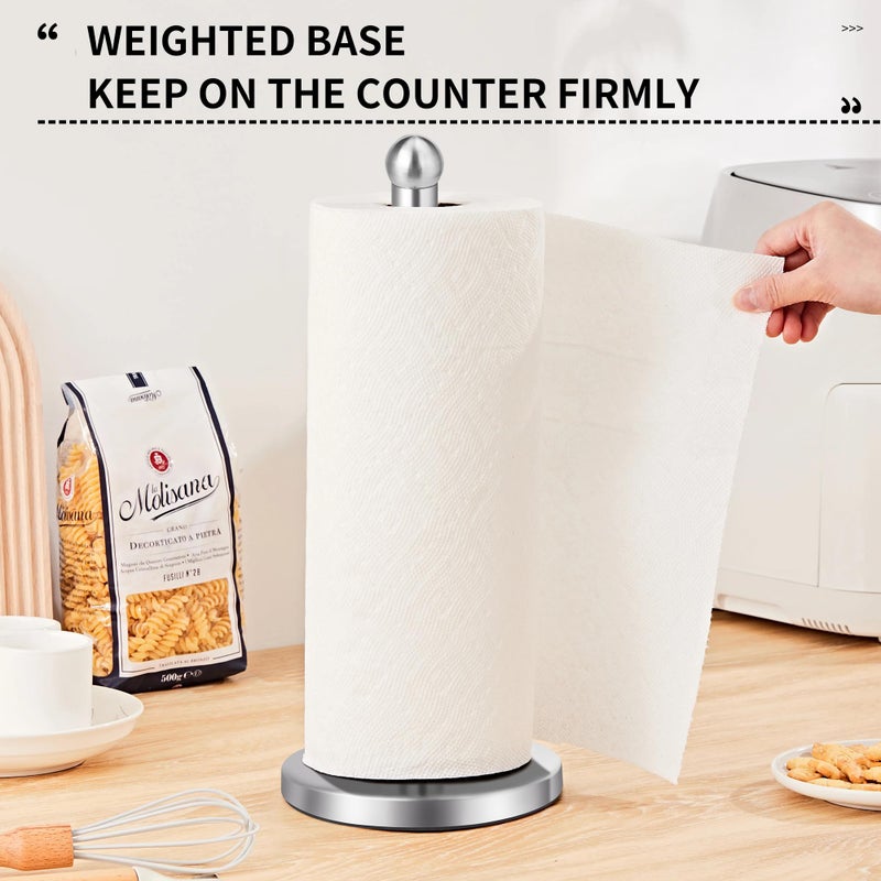 KAI SHUN Paper Towel Holder Countertop, Paper Towel Holder with Solid Weighted Base, for Standard and Large Size Rolls (Silver) - Image 5