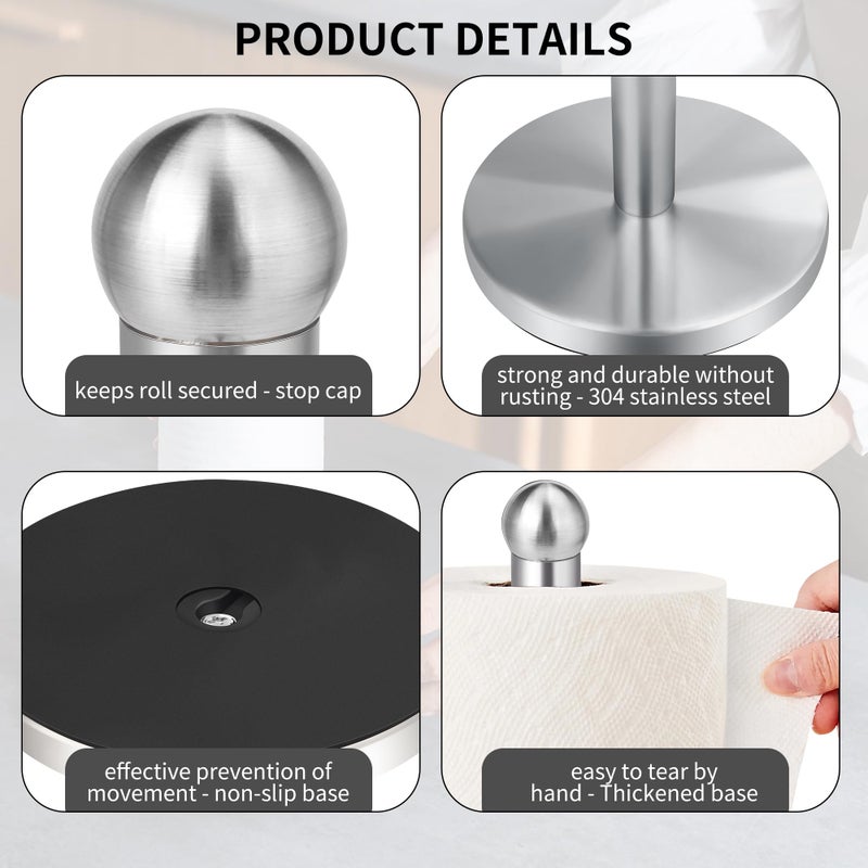 KAI SHUN Paper Towel Holder Countertop, Paper Towel Holder with Solid Weighted Base, for Standard and Large Size Rolls (Silver) - Image 4