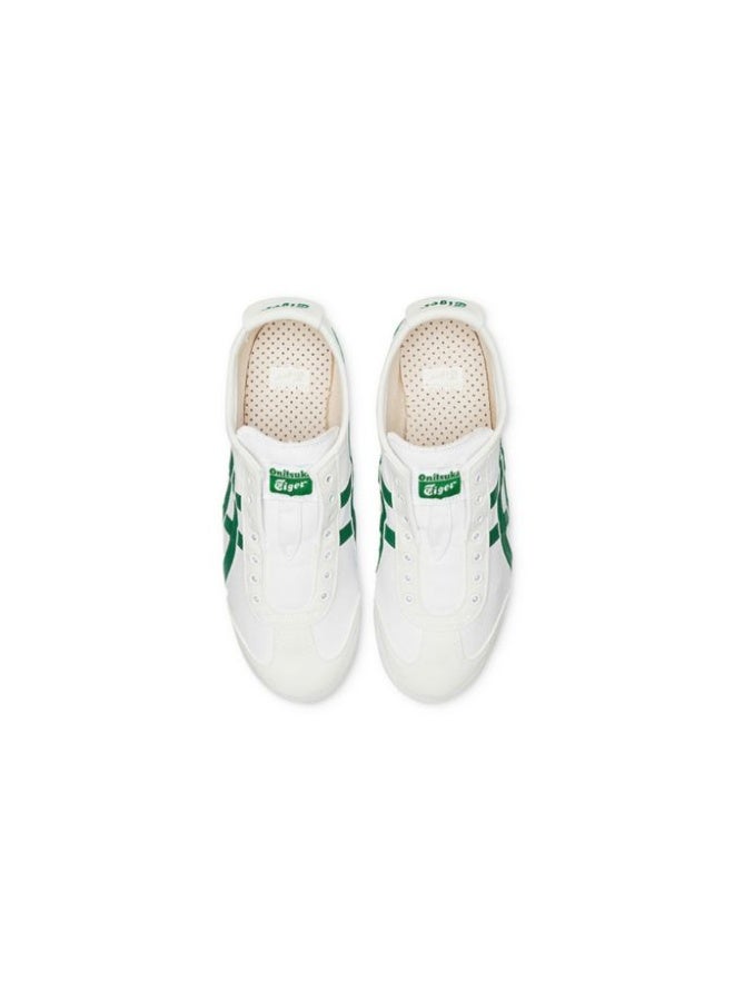 Onitsuka Tiger MEXICO 66 Slip-On Canvas Casual Sneakers Colorblock White/Checkered Blue - Lace-Free Flat Round Toe Lifestyle Shoes for Men and Women, Ages 10+ - Image 2