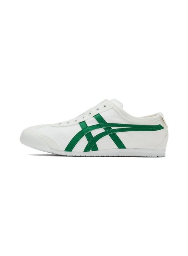 Onitsuka Tiger MEXICO 66 Slip-On Canvas Casual Sneakers Colorblock White/Checkered Blue - Lace-Free Flat Round Toe Lifestyle Shoes for Men and Women, Ages 10+ - Image 1