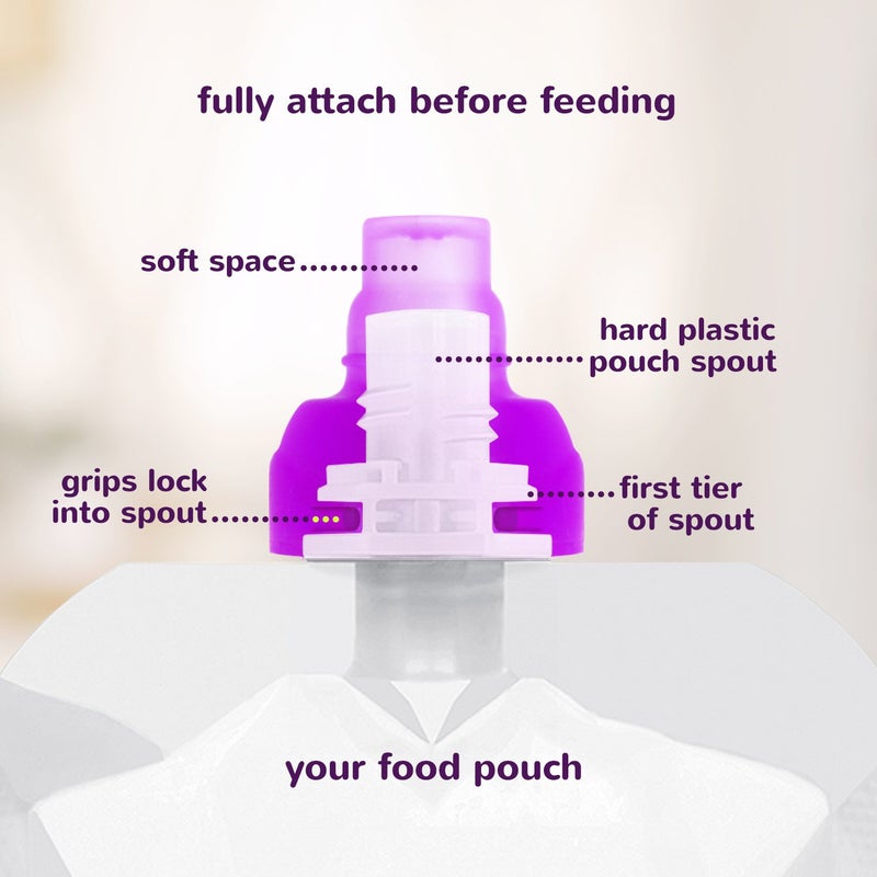 ChooMee SoftSip Food Pouch Top | Baby Led Weaning | No Spill Flow Control Valve, Protects Childs Mouth, 100% Silicone, BPA Free | 2CT Green Purple Swirl - Image 4