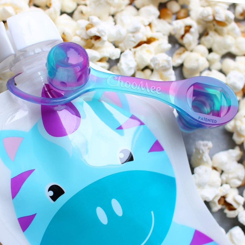 ChooMee SoftSip Food Pouch Top | Baby Led Weaning | No Spill Flow Control Valve, Protects Childs Mouth, 100% Silicone, BPA Free | 2CT Green Purple Swirl - Image 5