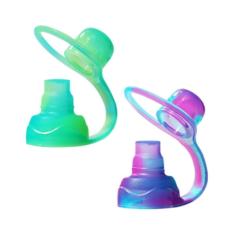 ChooMee SoftSip Food Pouch Top | Baby Led Weaning | No Spill Flow Control Valve, Protects Childs Mouth, 100% Silicone, BPA Free | 2CT Green Purple Swirl - Image 1