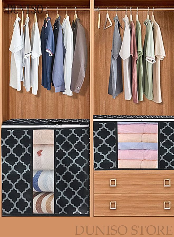 DUNISO 3-Piece Large Capacity Foldable Storage Bag with Clear Window Clothes Storage Bins Storage Containers with Durable Handles Thick Fabric for Blanket Comforter Clothing Bedding - Image 2