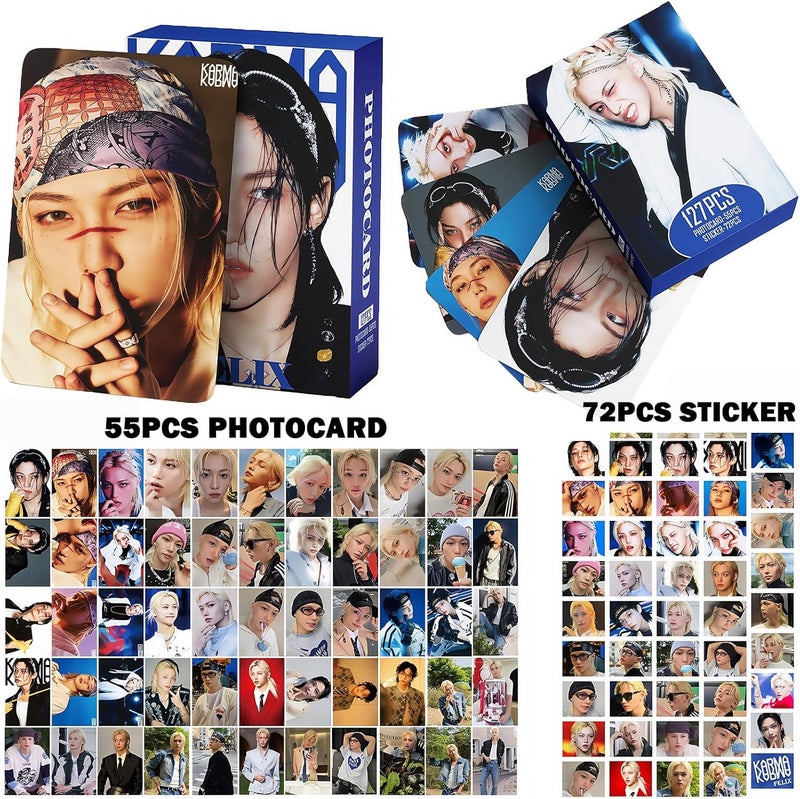 PYAJUU Stray Kids KARMA Photocards 127PCS KARMA Album Photo Card Set Stray Kids The 4th Album Merch 55 PCS Photocard and 72 PCS Stickers Gift for STAY Straykids 2025 Gift Set (FELIX) - Image 2