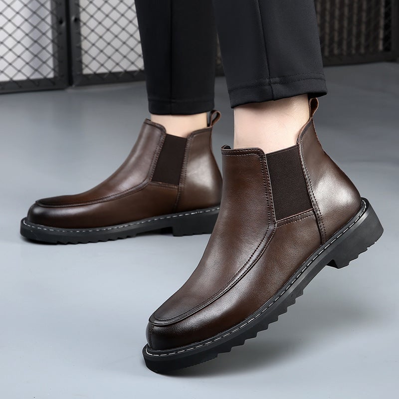 Boots Men'S 2024 Winter New Sleeve Chelsea Brown Men'S Boots British Style High-Top Fleece-Lined Warm Short Boots - Image 4