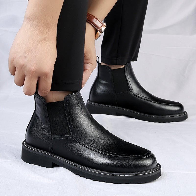 Boots Men'S 2024 Winter New Sleeve Chelsea Brown Men'S Boots British Style High-Top Fleece-Lined Warm Short Boots - Image 5