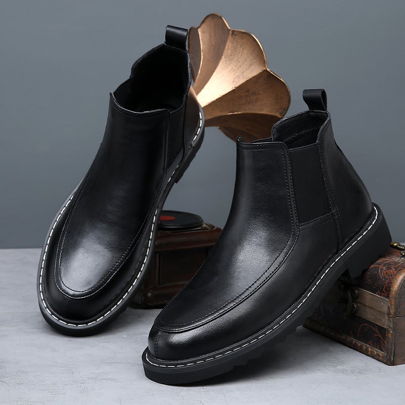 Boots Men'S 2024 Winter New Sleeve Chelsea Brown Men'S Boots British Style High-Top Fleece-Lined Warm Short Boots - Image 1