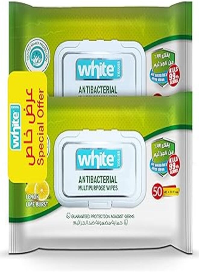 White White anti-bacterial wipes 50 pack of 2 