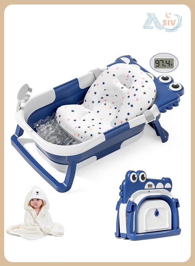 ASIV Foldable Baby Bathtub Set | With Thermometer + Soft Float Pad + Hooded Towel | Suitable for Newborns to Toddlers (0-36 Months) | Travel and Home Use  - Image 1