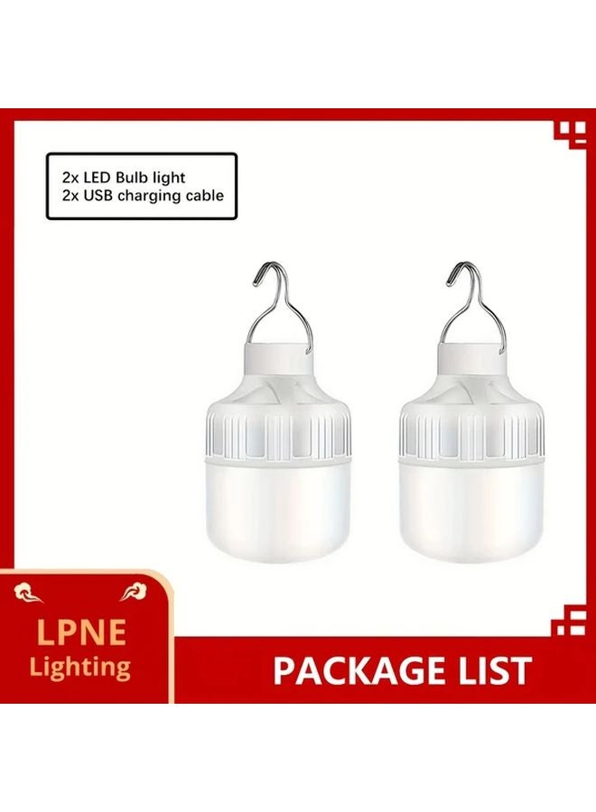 2pcs Mini Tent Night Lamp With Hook USB Rechargeable Portable Hanging Bulb Light - Image 1