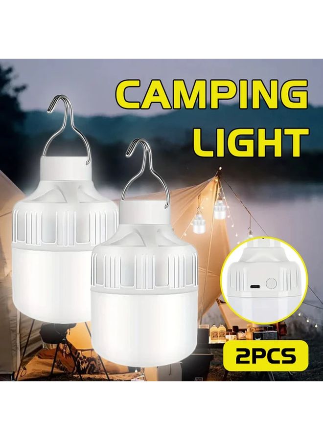 2pcs Mini Tent Night Lamp With Hook USB Rechargeable Portable Hanging Bulb Light - Image 2