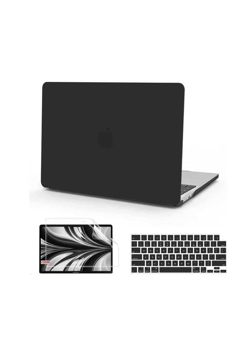 Generic For MacBook Air 13.6 Inch Case 2022 --2025 Release A2681 M2/ A3113 M3 /A3240 M4, Frosted Matte Hard Shell Cover with Keyboard Cover & Screen Film for MacBook Air 13.6", Frosted Black  - Image 1