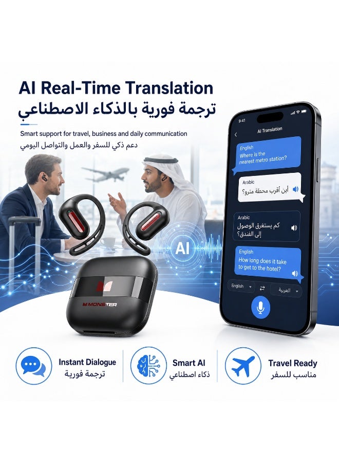 Monster AI Translator Open Ear Headphones, Wireless Bluetooth 6.0 Ear Hook Earbuds with Real Time Translation, Noise Reduction, Long Battery Life for Sports & Travel - Image 5