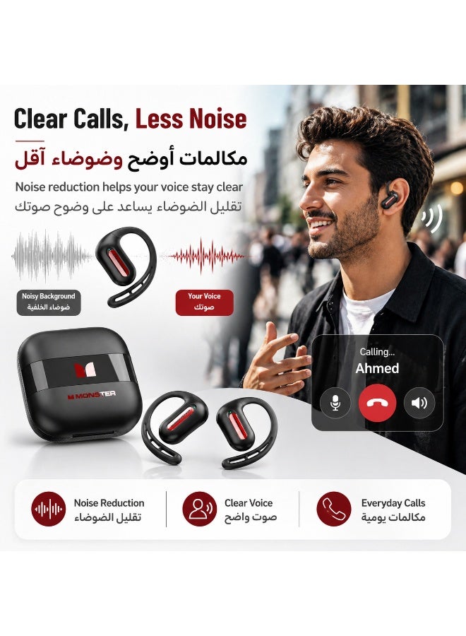 Monster AI Translator Open Ear Headphones, Wireless Bluetooth 6.0 Ear Hook Earbuds with Real Time Translation, Noise Reduction, Long Battery Life for Sports & Travel - Image 3