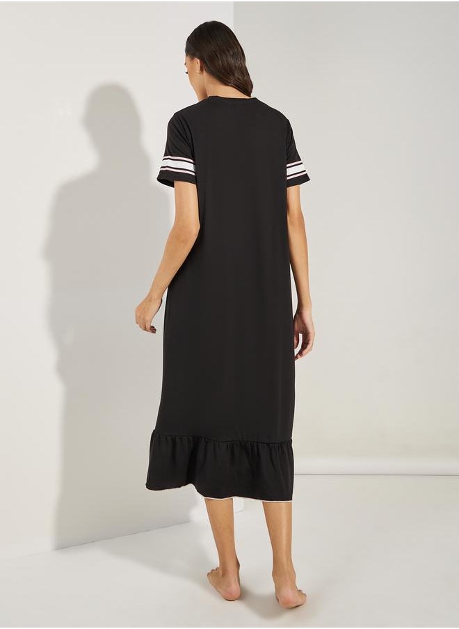 Styli Lazy Sundays Stripe Sleeve Ruffle Hem Sleep T-Shirt Dress  - Image 5