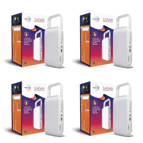 wipro Safari Emergency Rechargeable Led Lantern with 7200 Mah Battery | Brightness Control Feature | in- Built Mobile Charging Point | Pack of 4,Multicolor - Image 1