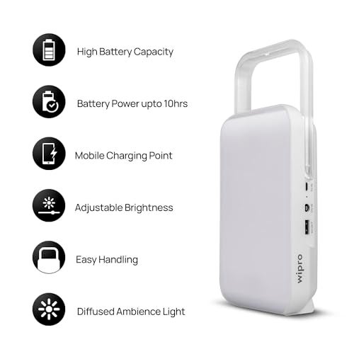 wipro Safari Emergency Rechargeable Led Lantern with 7200 Mah Battery | Brightness Control Feature | in- Built Mobile Charging Point | Pack of 4,Multicolor - Image 4