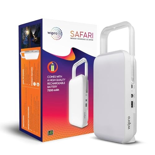 wipro Safari Emergency Rechargeable Led Lantern with 7200 Mah Battery | Brightness Control Feature | in- Built Mobile Charging Point | Pack of 4,Multicolor - Image 2
