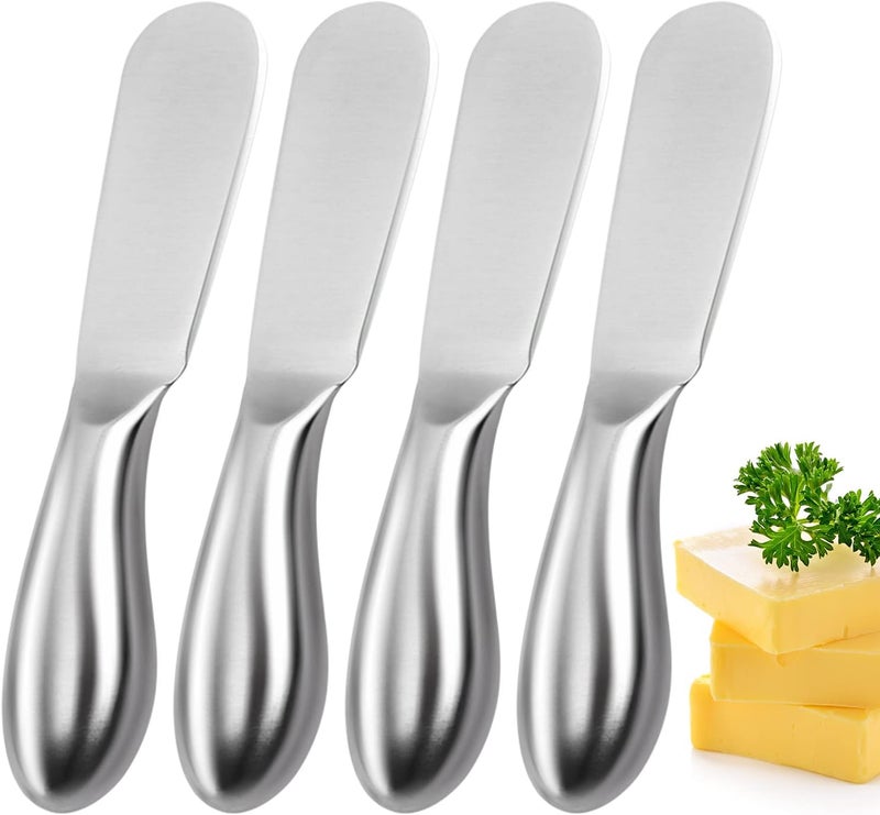 Mlurcu Butter Knives 4 Pieces Stainless Steel Cheese Butter Spreader Knife Set for Cold Butter Cream Cheese Jam Pastry Charcuterie Multipurpose Kitchen Gadgets - Image 1