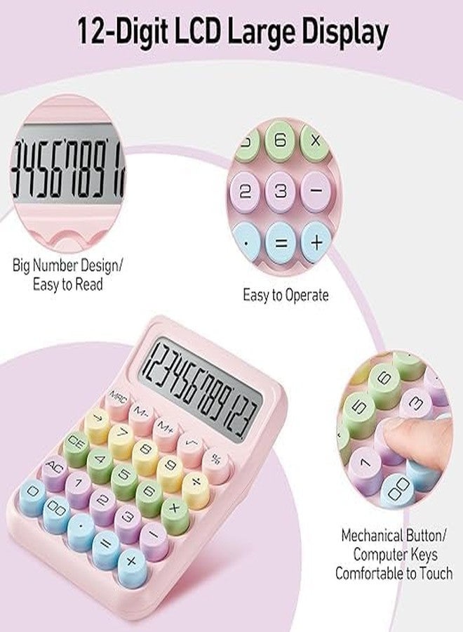 WROPZO Digit Basic Calculator Candy Mechanical Calculator Cute 12 Digit Large LCD Display Big Round Buttons Dual Power Portable Desktop Calculator for School Business Everyday Life Work Study - Image 2
