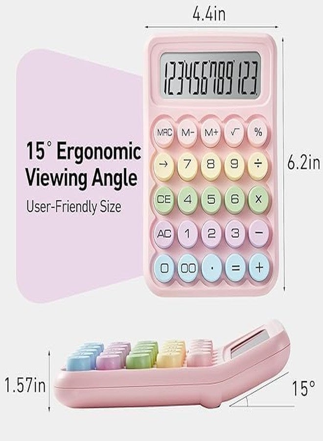 WROPZO Digit Basic Calculator Candy Mechanical Calculator Cute 12 Digit Large LCD Display Big Round Buttons Dual Power Portable Desktop Calculator for School Business Everyday Life Work Study - Image 3